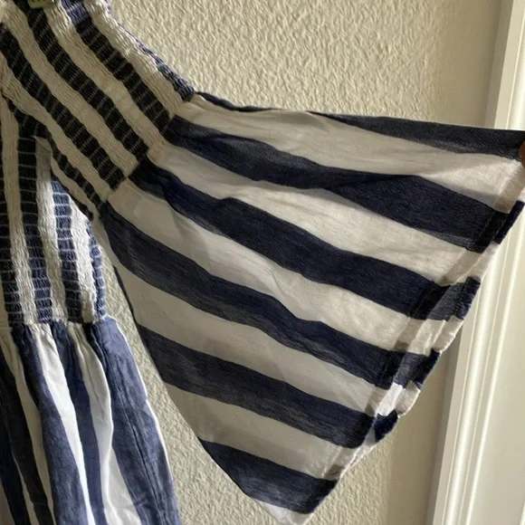 Lucky‎ Brand Blue & White Stripe Off Shoulder Mini Dress 100% Cotton Sz S- EUC - Picture 5 of 10